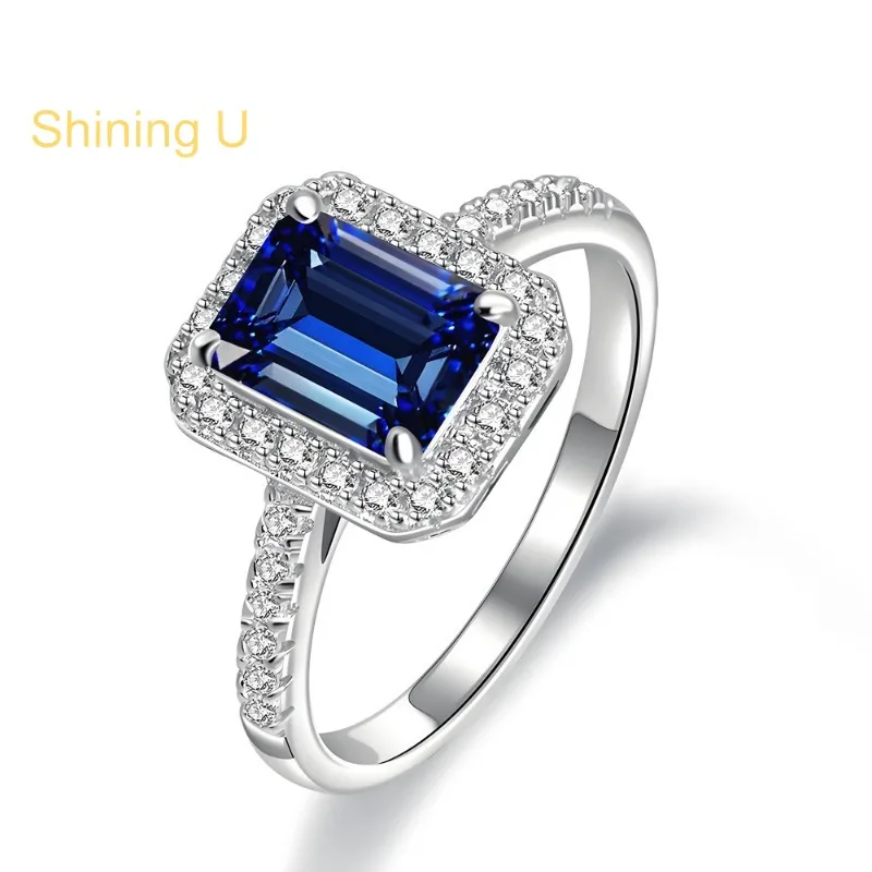 

Shining U 925 Sterling Silver 7*9mm Sapphire Ruby High Carbon Diamond Gems Ring for Women Fine Jewelry Anniversary