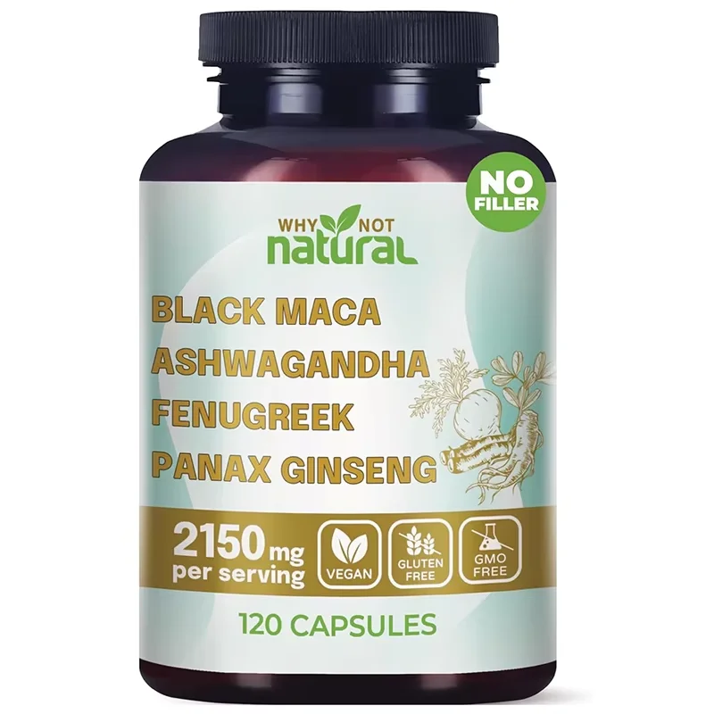 

Why Not Natural 4 in 1 Organic Black Maca Root, Ashwagandha, Fenugreek, Ginseng Capsules, Supplements for Men and Women