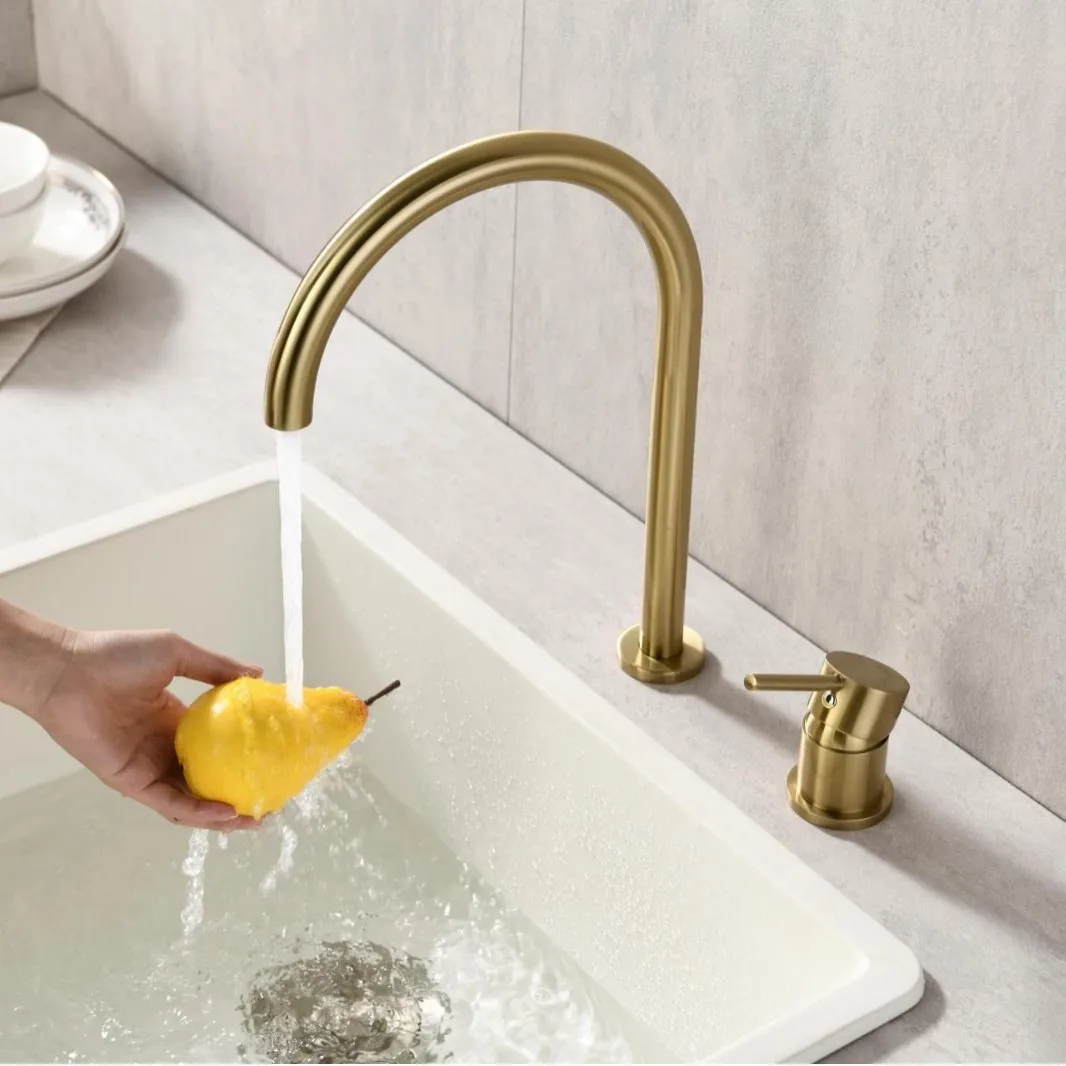 

304 Stainless Steel Kitchen Faucet Gun Grey Brushed Gold Rotatable Basin Tap Hot Cold Water