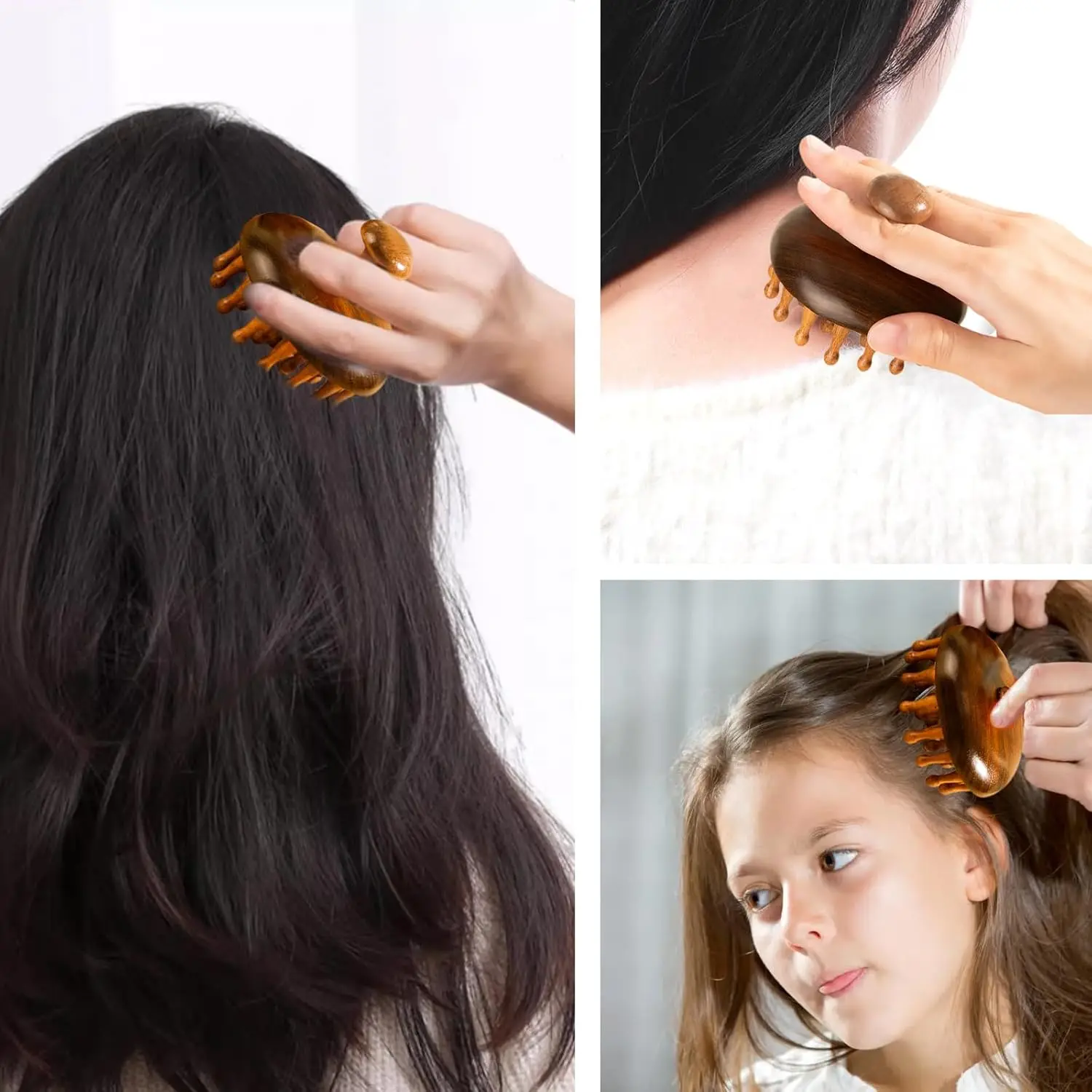 Premium Wooden Scalp Massage Brush, Shampoo Brush, Wet and Dry, Scalp Massager for Reduces Dandruff and Stimulates Hair Growth