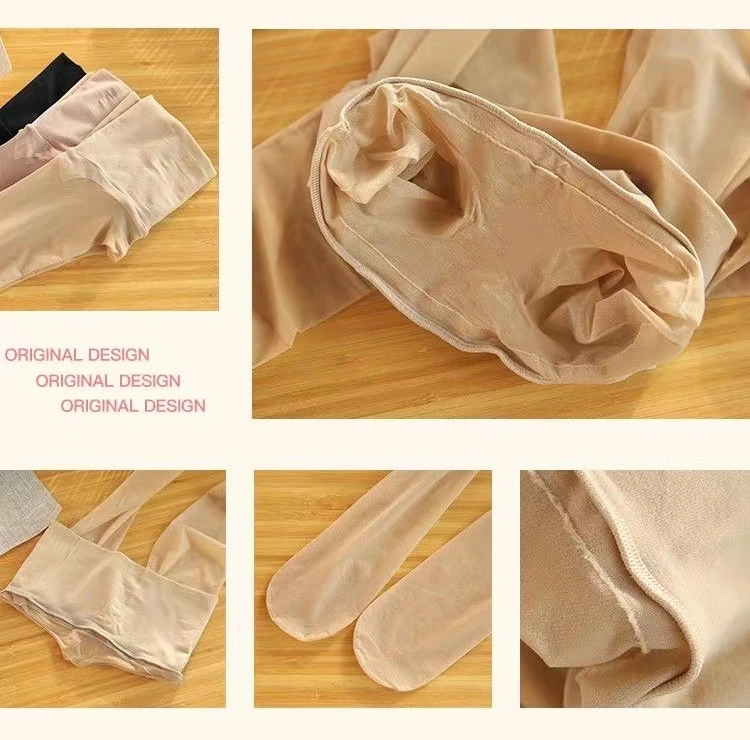 Dünne, matte, seidige Damenstrumpfhose mit hoher Taille, nahtlos, reißfest, transparent, unsichtbar, matt, im Crotchless-Stil, sexy und eng anliegend. – Detail 4
