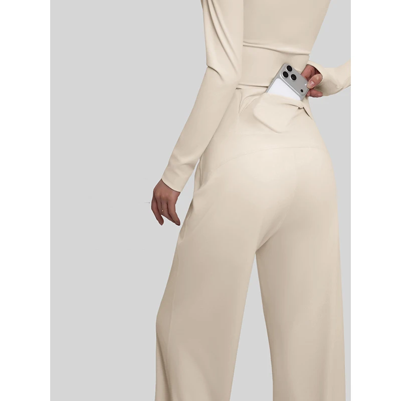 Women Loose Fit Yoga Trousers High Waist Back Hip Pocket Butt Lift Straight Leg UV Protection Quick Dry Fitness Athletic Wear