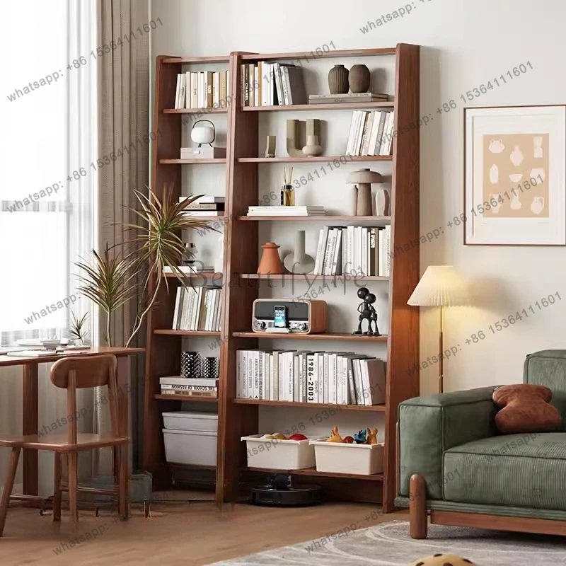 Tilted Bookshelf Solid Wood Trapezoid Bookshelf Partially Adjust Shelf Bookcase Furniture Minimalist Modern Reserved Baseboard