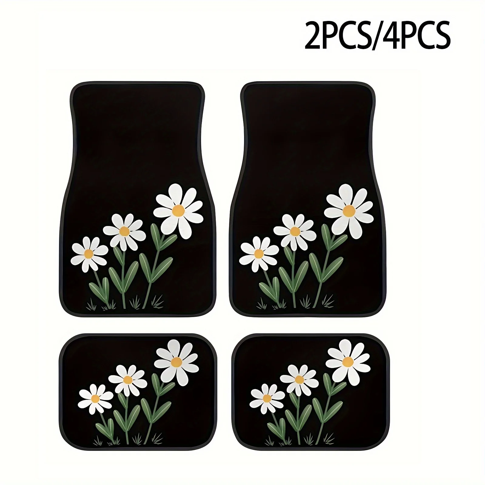 

2pcs/4pcs White Daisy Print Car Floor Mats - Durable, Easy To Clean & Install - Fit For Sedans & SUVs, Front & Rear Seat Protect