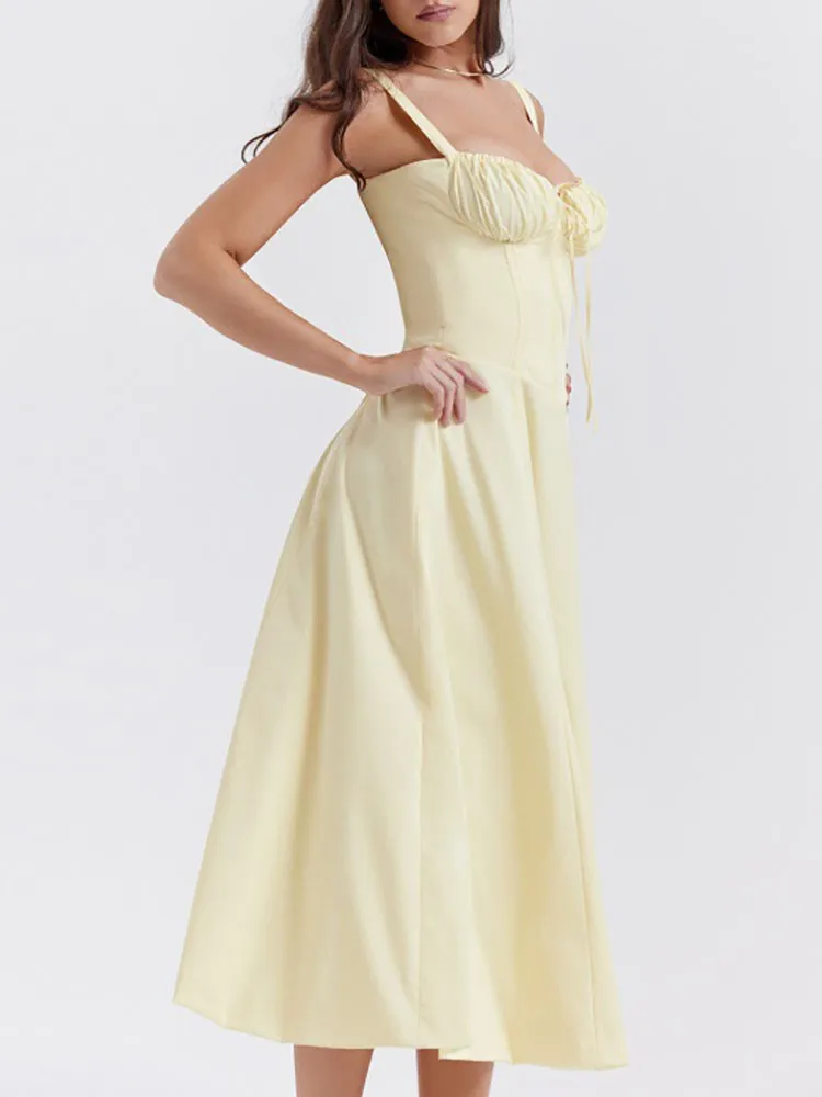 Sommer-Freizeit-Pendler-Temperament, einfarbig, modisches High-End-Blumen-Hosenträgerkleid