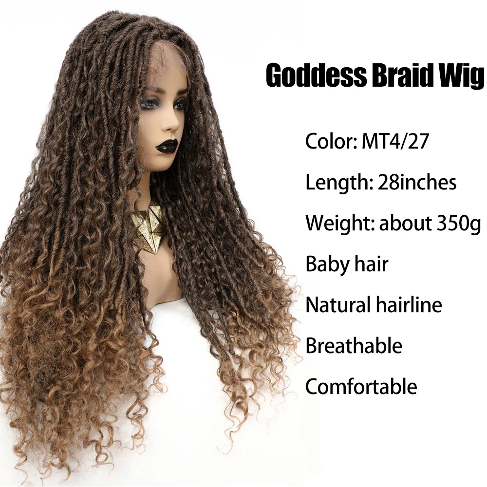 X-TRESS Faux Locs Synthetic Lace Front Braided Wig With Baby Hair 28inch Crochet Braids River Goddless Locs With Curly Hair Wig