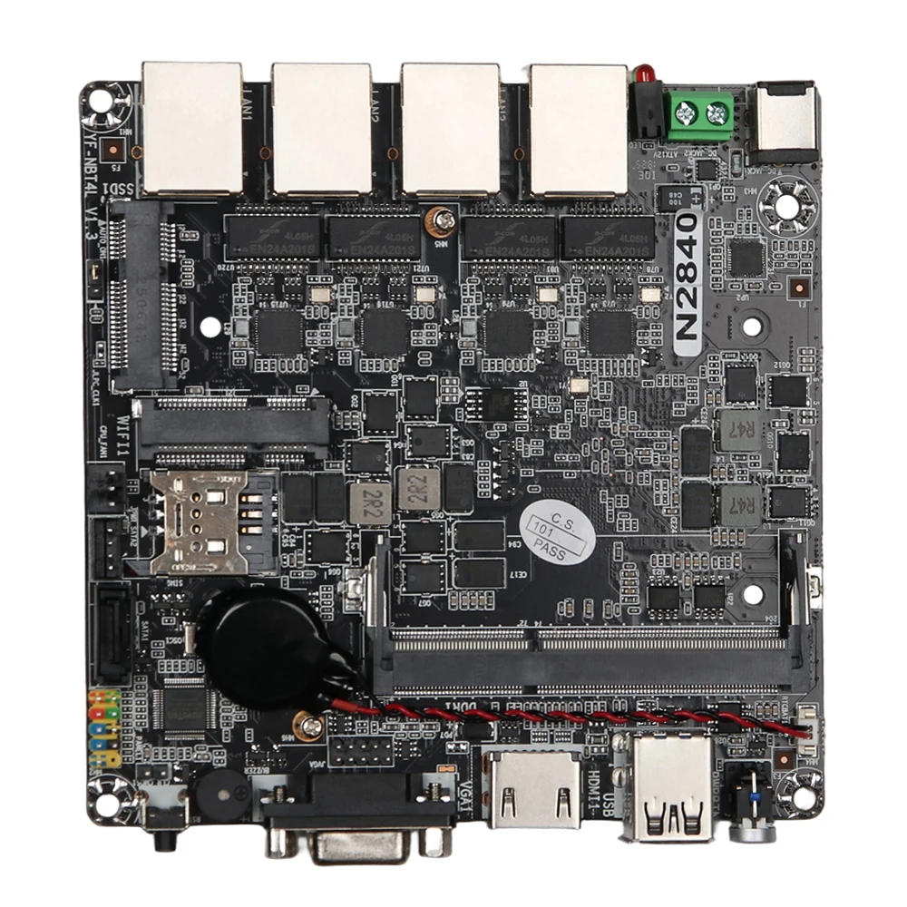 Mini PC Firewall M​otherboard Intel Celeron N2830 J1900 4x 2.5G Ethernet HDMI VGA 2xUSB Mini PICE SIM Slot SATA mSATA 12X12CM