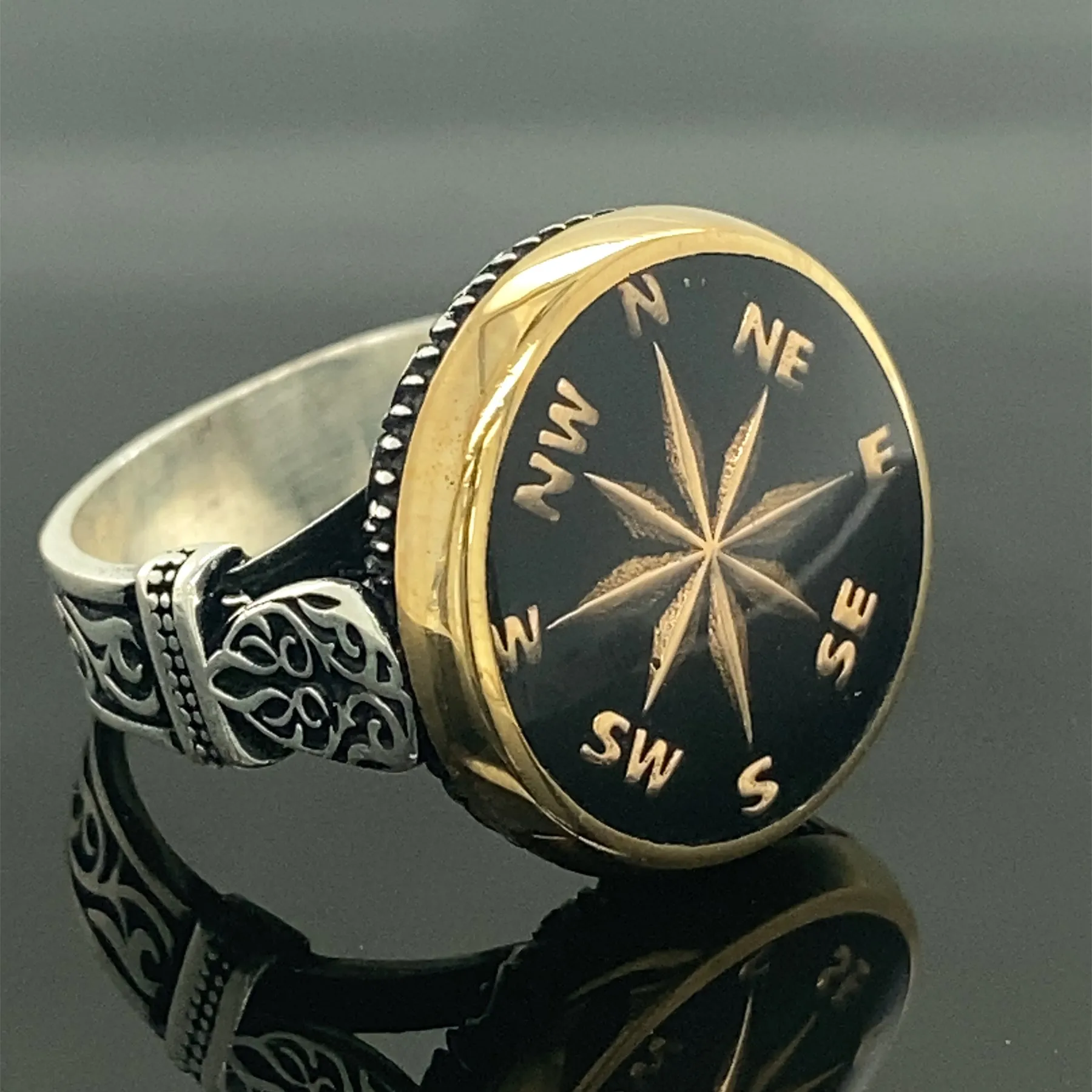 Compass Ring , Silver Handmade Compass Ring , Compass Jewelry , Men Sailor Ring , 925k Sterling Silver Ring