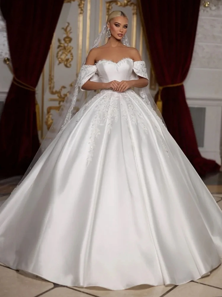 

Luxury Sweetheart Wedding Dress Princess Sequin Applique Off The Shoulder A-line Lace Up Back Bridal Gown Vestido De Novia