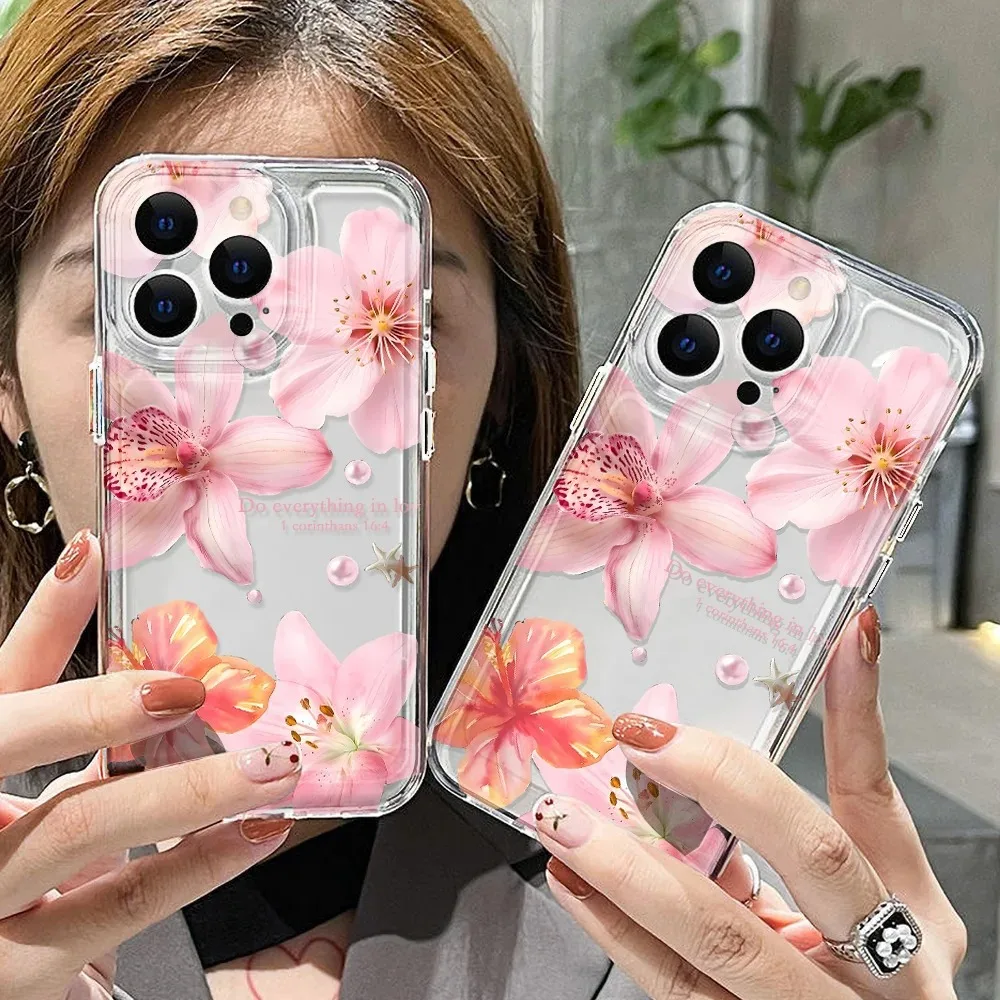 Flower Pink Rose Clear Phone Case For Samsung S20 S21 S22 Plus S23 S24 FE S25 Note 20 Ultra A15 A16 A23 A24 A25 5G Cover