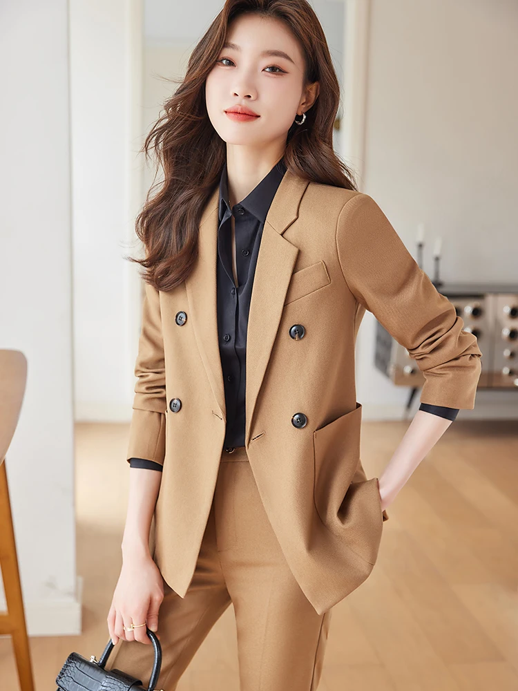 Red Khaki Black Brown Women Pant Suit Ladies Female Formal Business Jacket Blazer And Trouser Work Wear 2 Piece Set