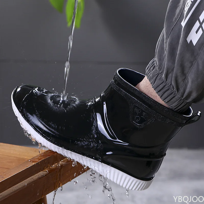 Sapatos de água homens tornozelo botas de chuva pvc rainboots para homens 2022 cor sólida moda botas de pesca tornozelo