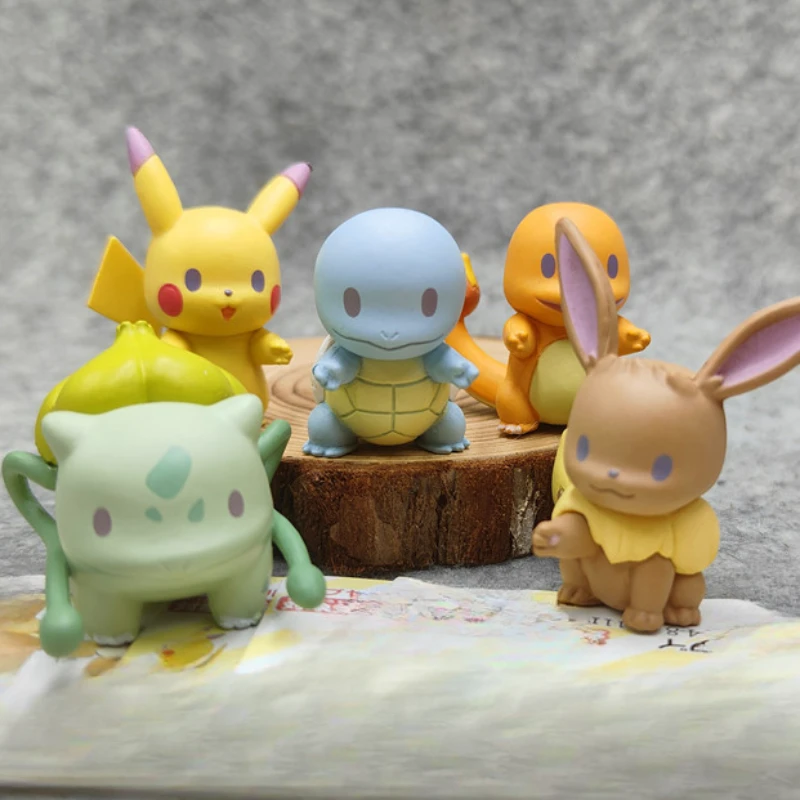 5pcs Pokemon Pikachu Anime Figure Toys Q-Version Pikachu Eevee Charmander PVC Action Figure Car Decoration Ornaments