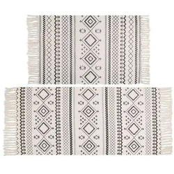 Nordic Cotton and Linen Knit Rug Ethnic Style Carpet Tassel Small Rug Bedroom Kitchen Rugs Mat Boho Washable Home Decoration