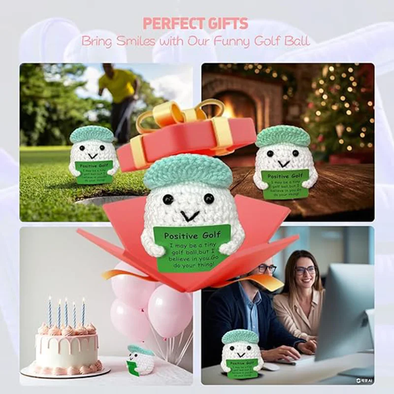 الكروشيه دمية جولف زخرفة غرفة المنزل الديكور اليدوية محبوك الطاقة الإيجابية دمية الغولف مع بطاقة هدايا حفلة عيد الميلاد #6