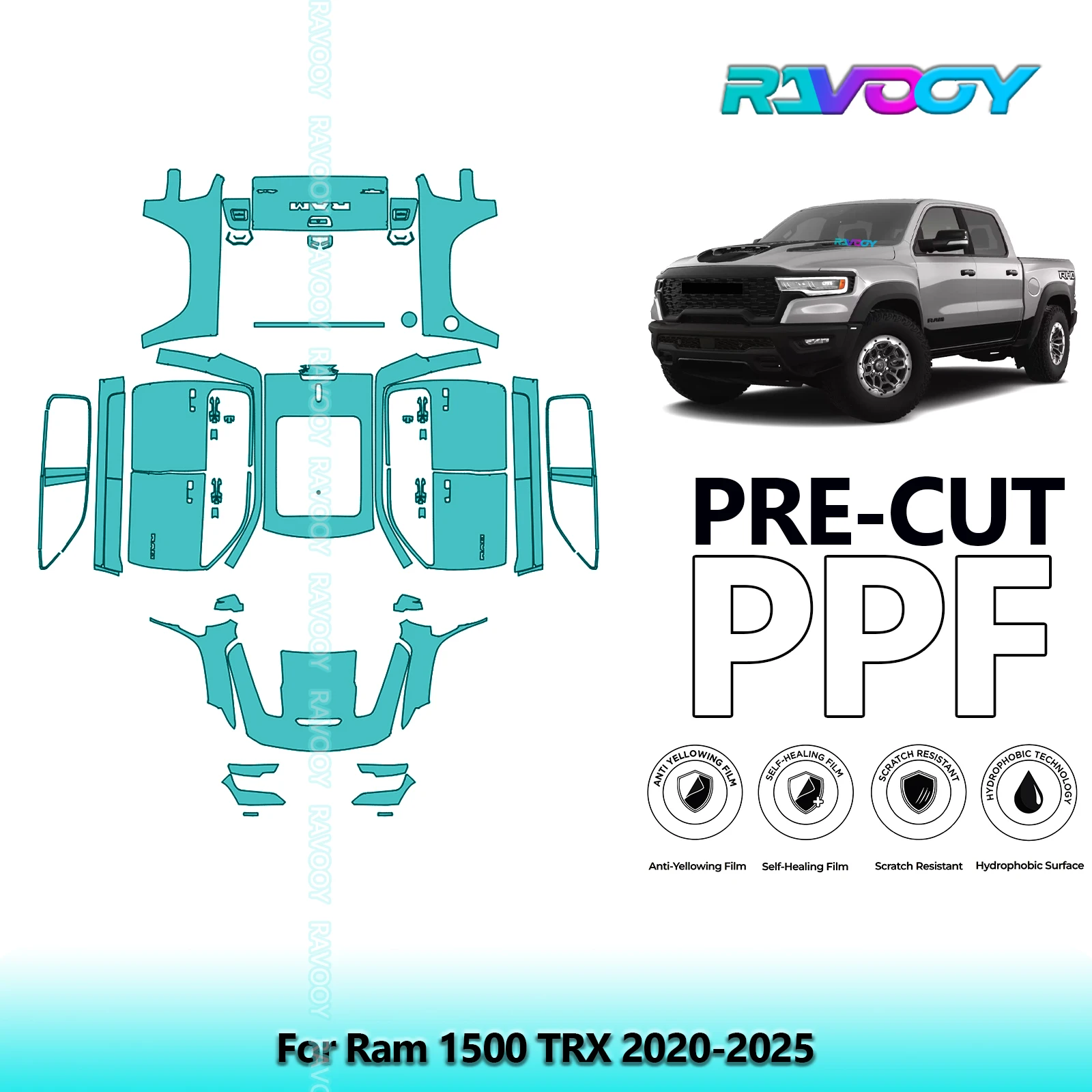 

8.5Mil Precut PPF Paint Protection Film Full Vehicle Clear Bra For Ram 1500 TRX 2020-2025