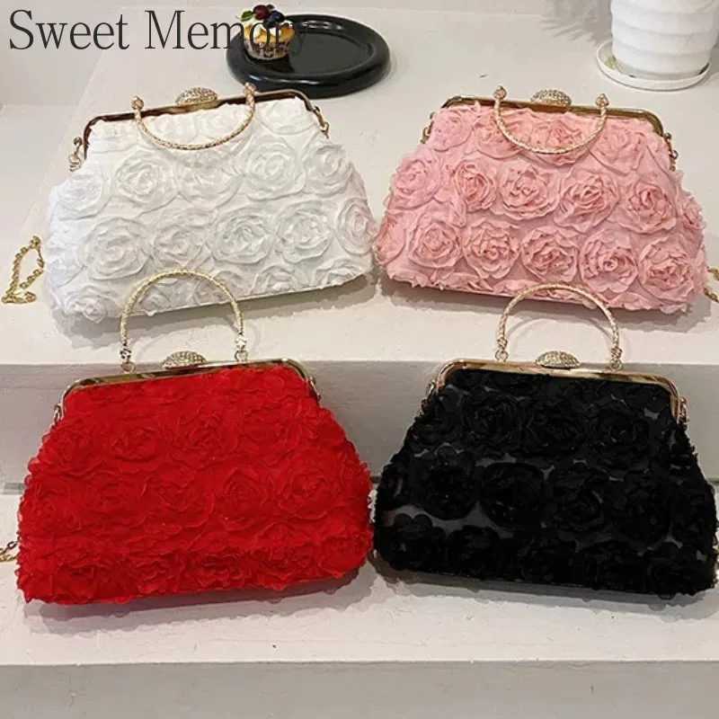 J142 Pink Red Dolly Bags 2025 Sweet Memory Clip on Evening Bridal Bag Flower Chain Single Shoulder Diagonal Cross Women's Bag