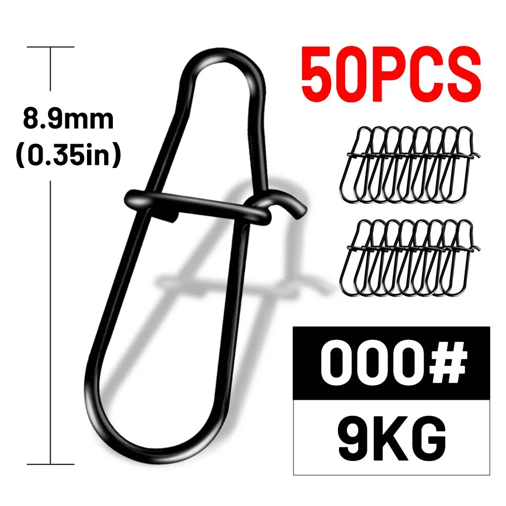 ZUKIBO 50PCS/100PCS Matte Black Fishing Duo Lock Snaps Heavy Duty Edelstahl-Schnellwechselklammern für Köder, Wobbler, Barsche