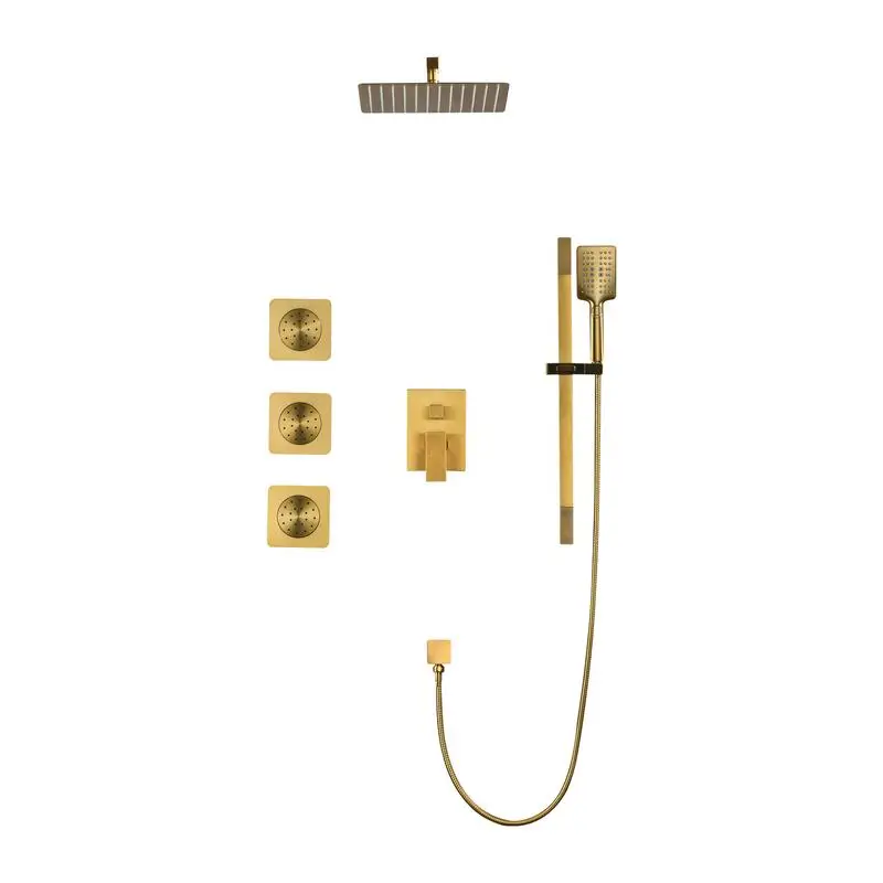

Complete Shower System: Showerhead, Handheld Shower, Slide Bar, Body Sprays, Shower Arm, Hose, Valve Trim, Lever Handles -