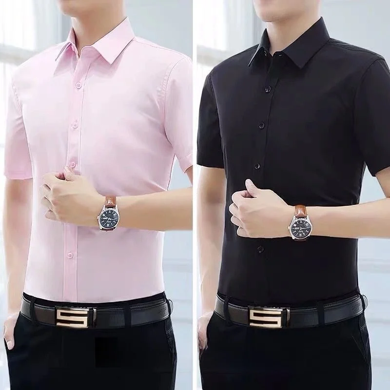 

Men's Slim Fit Ice Silk Short Sleeve Shirt Summer Thin Fabric Hanging Sensation High End Black Casual Fashionable Inner Wear