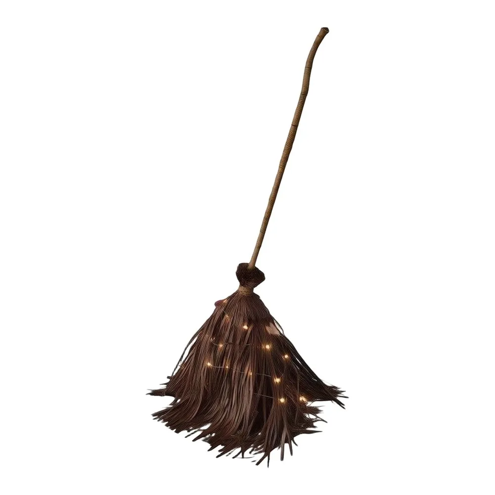 Illuminated Witch Broom Ornament 160cm Tall for Halloween Entryway Fireplace Porch Decor For battery Operated Rustic Design
