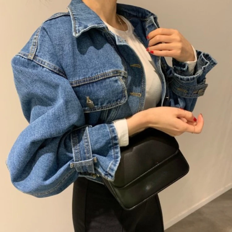 

Spring Fall New Arrival Korean Style Lapel Long Sleeve Loose Fit Fashion Denim Jacket Women's Designer Style Retro Jacket Top