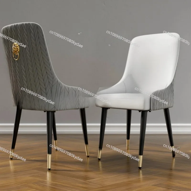 Modern PU Leather Set of 2 Dining Chairs with Metal Legs High Tufted Back Lion Head Pull Ring
