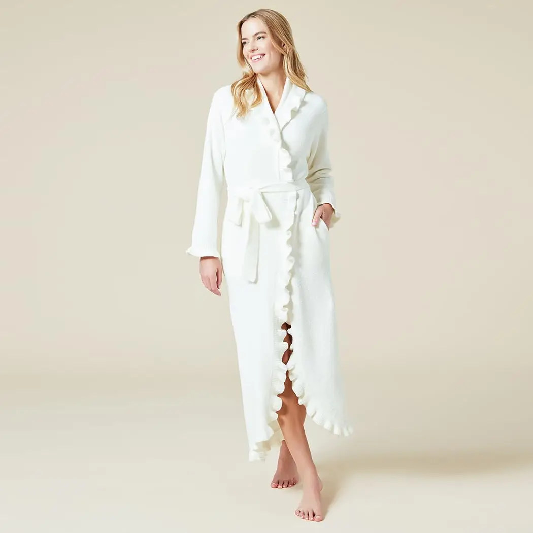 Women's Ultra Soft Ruffle Ankle-Length Chenille Robe, Lightweight, Side Seam Pockets
