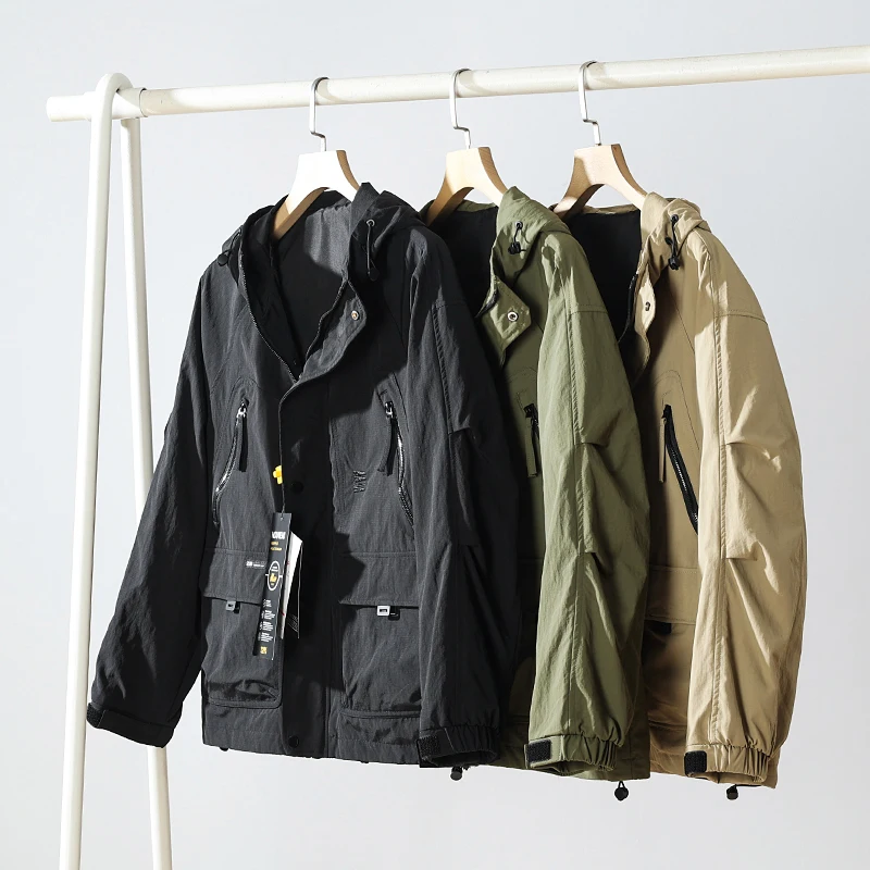 

Мужская ветровка с капюшоном из нейлоновой ткани Jaet для улицы с несколькими кетами, осенняя молодежная ветровка с капюшоном Жан Long Sve Stand Fit