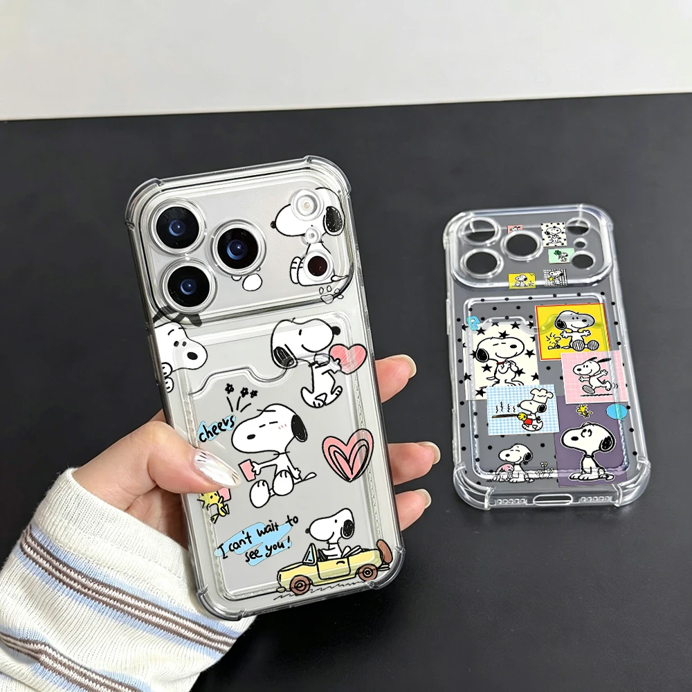 Cute S-Snoopy Card Hold Phone Case For Samsung Galaxy S26 S25 S24 S23 S22 S21 S20 FE Edge Plus Ultra M33 M53 M54 5G Airbag Cover
