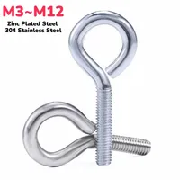 M3 M4 M5 M6M8M10M12 Zinc Plated Steel/304 A2 Stainless Steel Sheep Eye Screw Closed Hook With Ring Screw Lifting Ring Eye Bolt