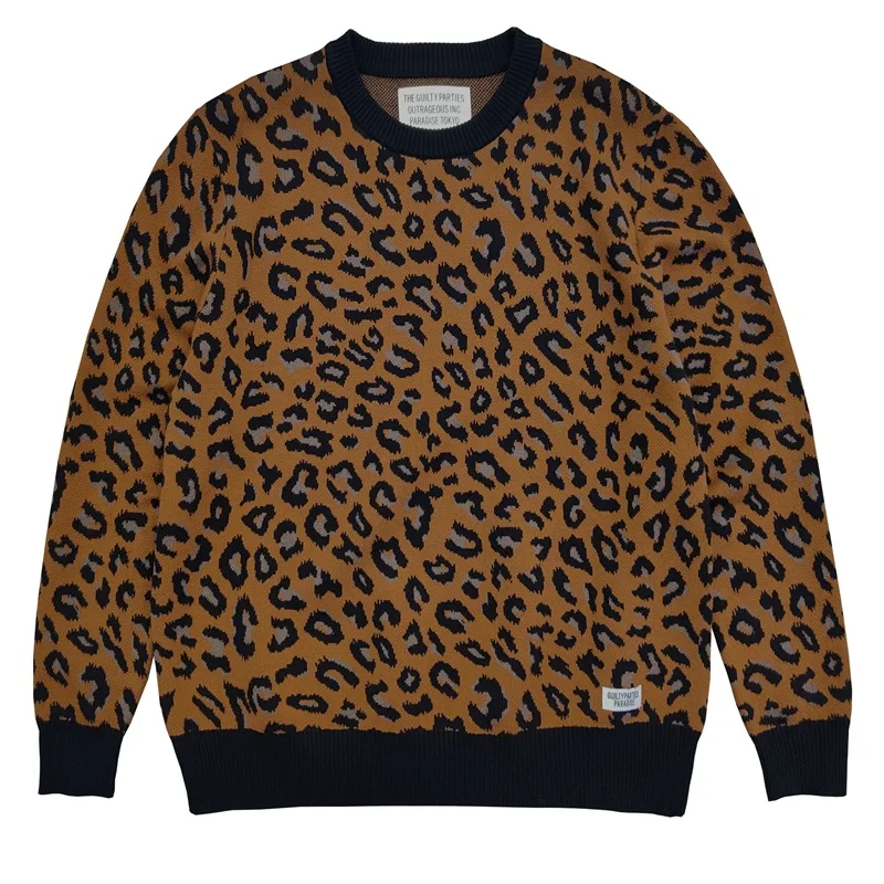 WACKO MARIA High Street Classic Leopard V-neck Knitted Cardigan 1:1 Autumn & Winter Brand Men's Women's Vintage Sweater