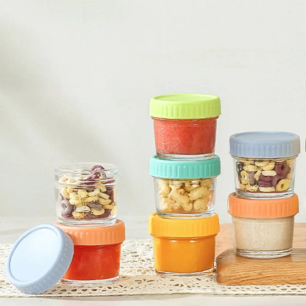 

6pcs Multipurpose Glass Baby Food Jar Reusable with Scale Dipping Sauce Cup Sealed with Lid Salad Dressing Container Cosmetic