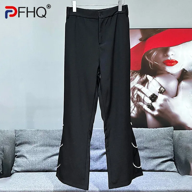 

PFHQ Trendy Male Suit Pants Straight Chain Decoration Personality Versatile Solid Color Summer Men's Wide Leg Trousers 21Z4485