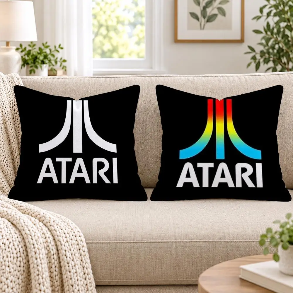 Classic A-AtariS Game Logo Cushion Cover Short Plush Double-Sided Printing Sofa Bedroom Pillow Case Aesthetic Home Decor