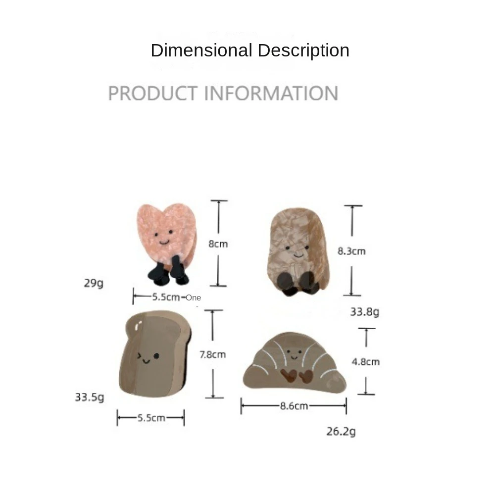 Clip de agarre de ácido acético de dibujos animados, Clip de agarre de pan de simulación, garra de pelo en forma de pan, soporte de cola de caballo, Clip de garra de croissant de ácido acético