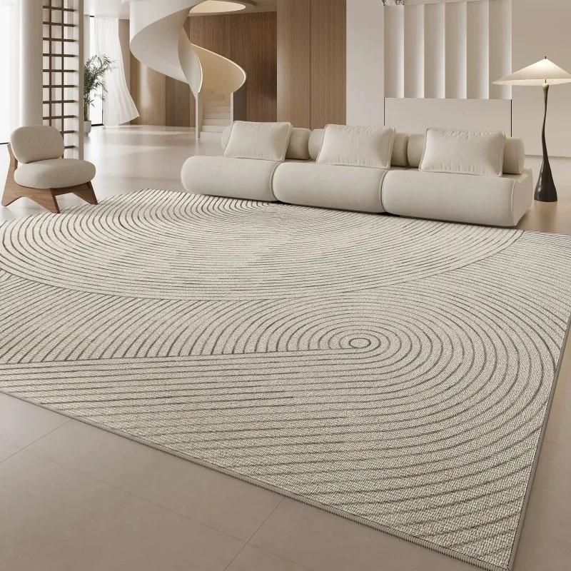 VIKAMA Nordic Concentric Circle Area Rug Minimalist Curved Striped Non Slip Washable Carpet Mat Living Room Bedroom Decor