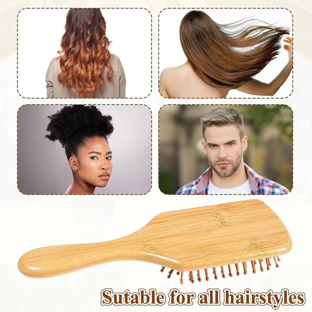 Bamboo Air Cushion Massage Comb Natural Wooden Anti-Static Comb & Scalp Massager, Air Cushion Design for Detangling (Women/Men)