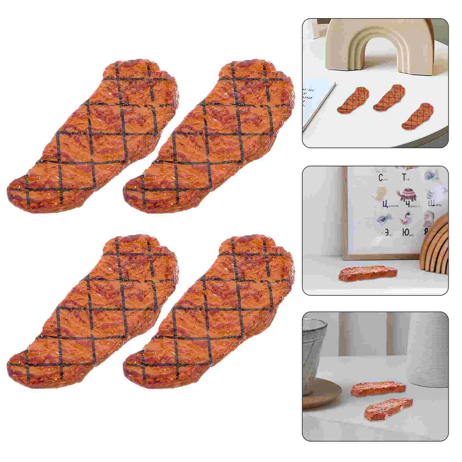 4 Pcs Mini Steak Fake Steaks Realistic Adornments Decorative Artificial Roast Food Simulated Prop Burgers
