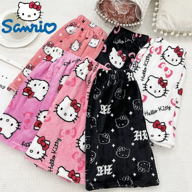 Sanrio Kawaii Kt Cat Kitty Short pigiama Home pantaloni Casual primavera estate peluche pantaloni in pile Anime Cosplay Cute Girl Kawaii Gift