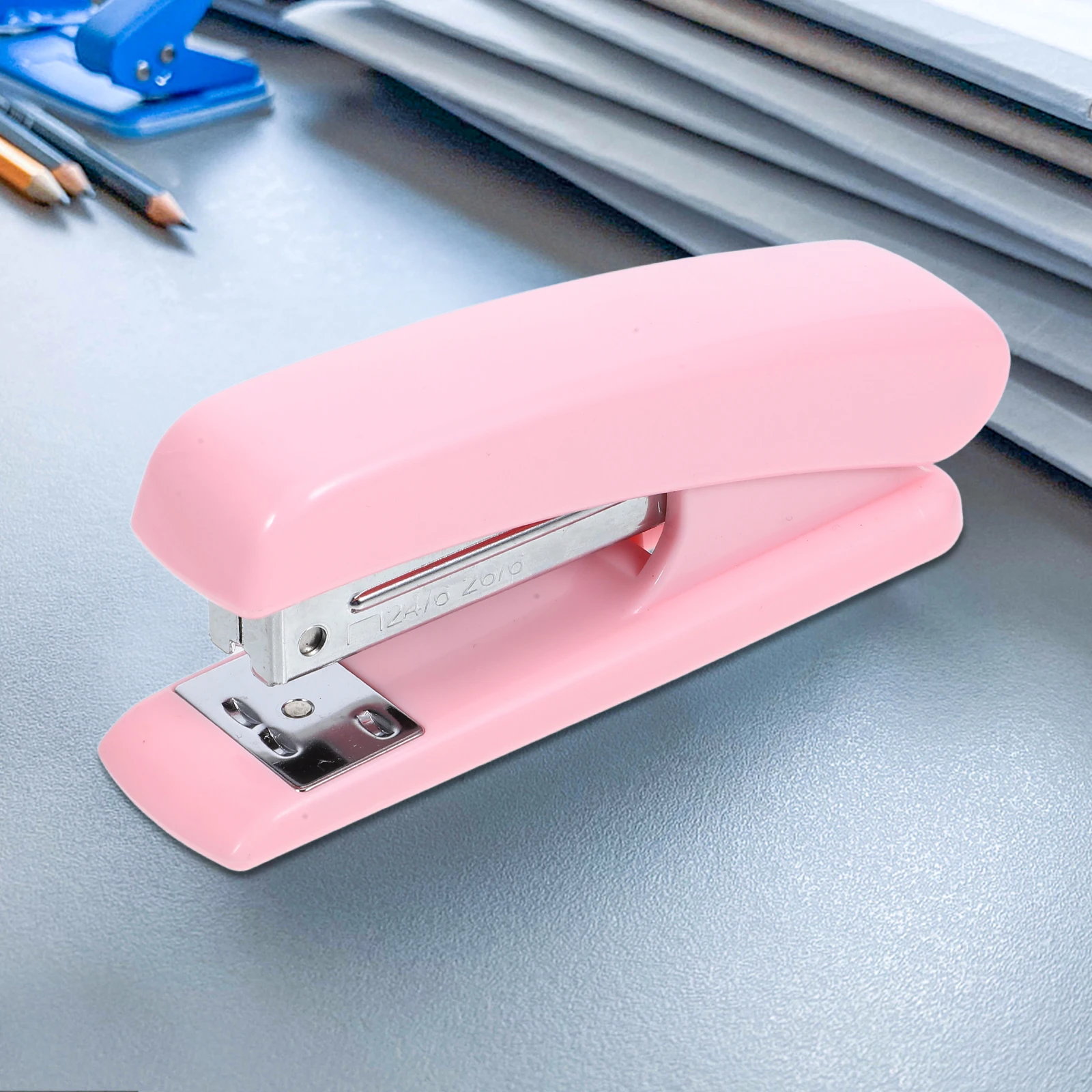Mini Stapler Cute Pink Cherry Blossom Style Heavy Duty Stapling Machine for Books Travel Desk Use Small Office School Supplies