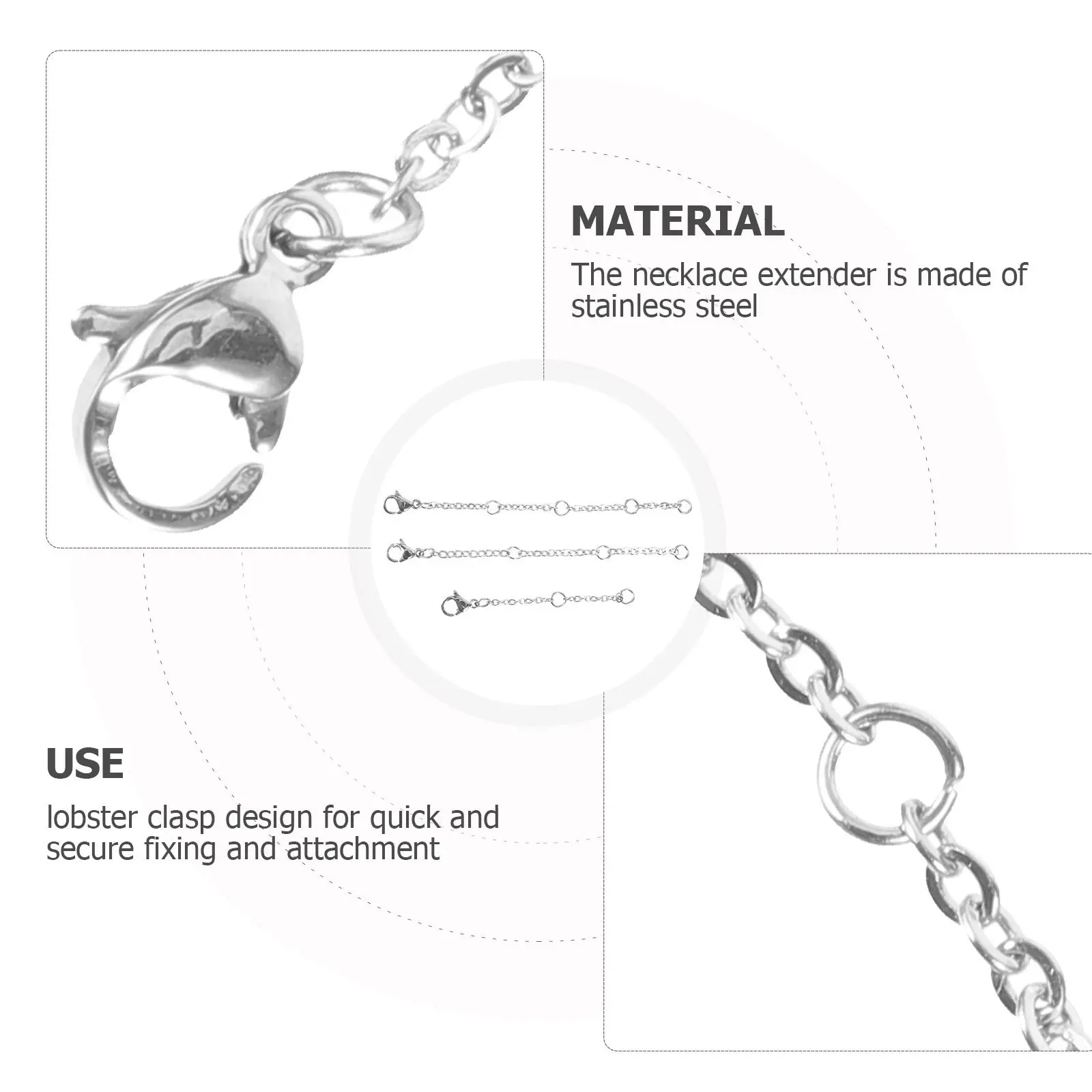 

30Pcs Stainless Steel Necklace Extender Silver Chain Extenders for Jewelry Making DIY Bracelet Choker Extension