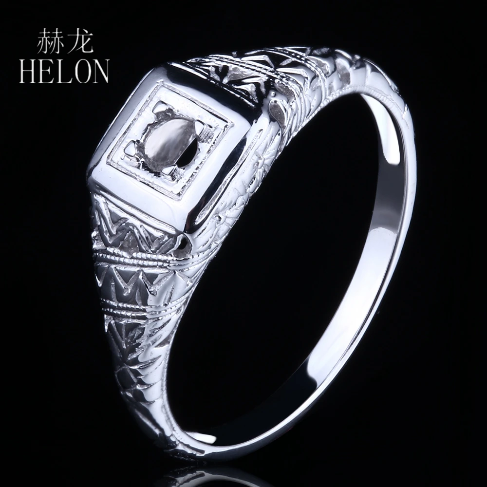 HELON Round 2.75-3.25mm Semi Mount Ring Setting Soild 14K 10k White Gold Ring Women Vintage Antique Fine Jewelry