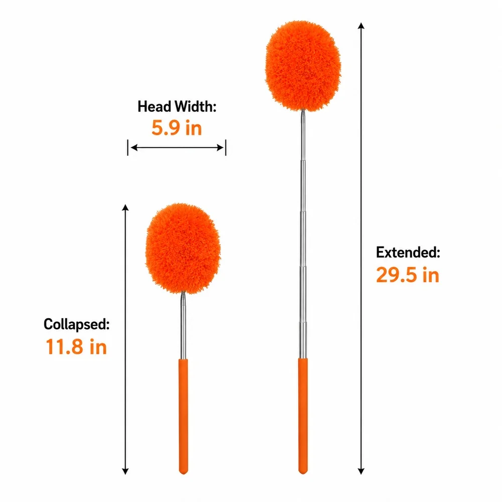 Microfiber Fluffy Duster with Extendable Handle Reusable Dust Cleaning Brush for Car Interior Furniture Cabinets Home
