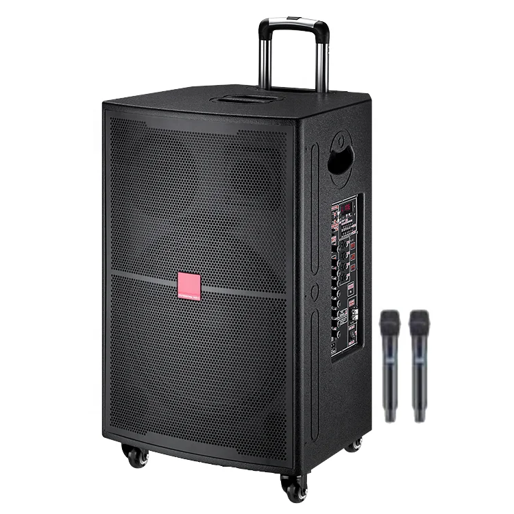 NEW ARRIVAL Big Bass 200W 15 Inch OEM Trolley Speaker Good Sound with 12V/12A Battery BT USB SD FM Microphone Function