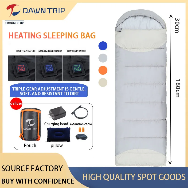 Exclusive for Cross-Border Heating Sleeping Bag Outdoor Camping down-Filled Sleeping Bag Splicing Electric HeatingUSBHeating and