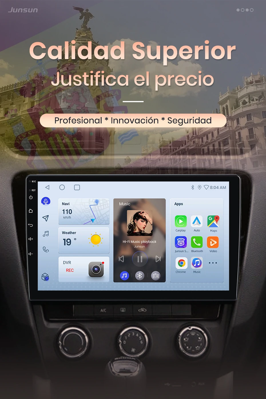 Junsun Radio mit KI-Sprachsteuerung für Skoda Octavia3 A7 2013-2018, Kabelloses CarPlay, Android Auto Autoradio 2DIN mit Bluetooth, DAB+, GPS, RDS – Detail 3
