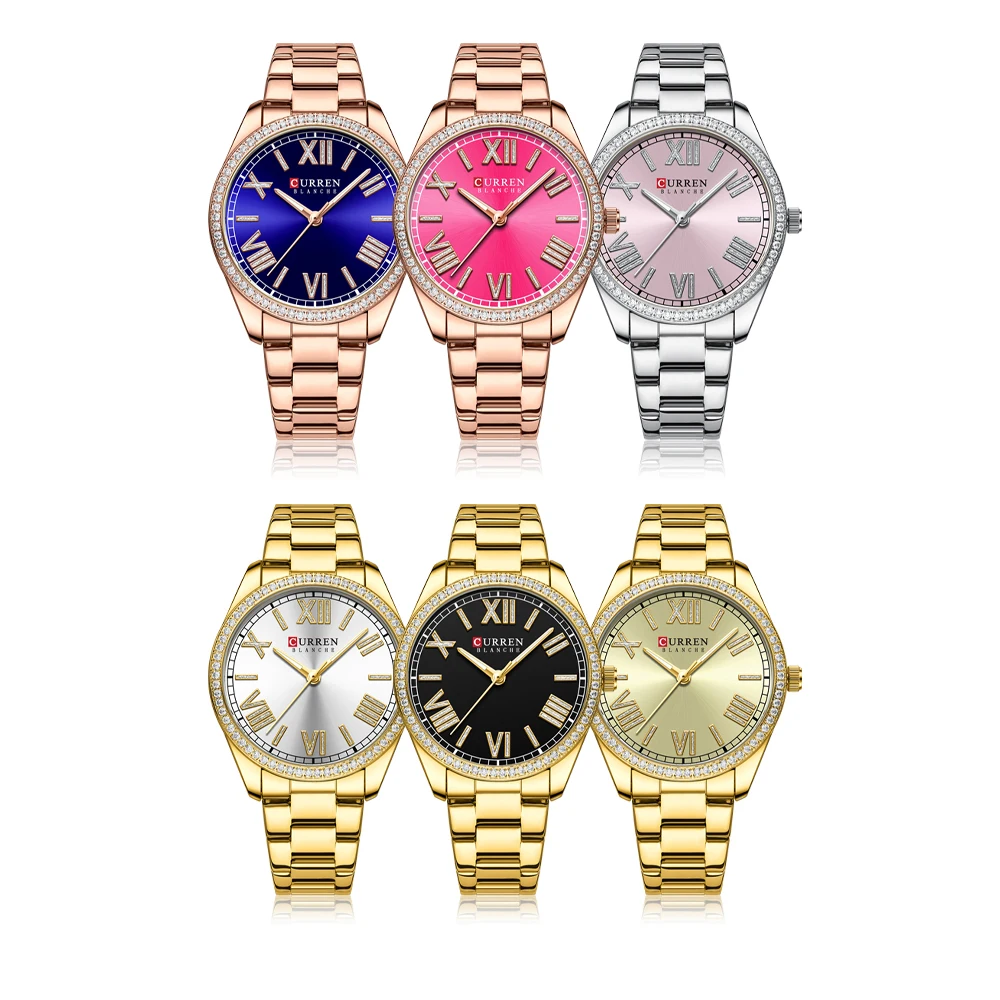 CURREN Charming Rose Watches for Women Luminous Hands Stainless Steel Band Clock Thin Quartz Ladies Wristwatches