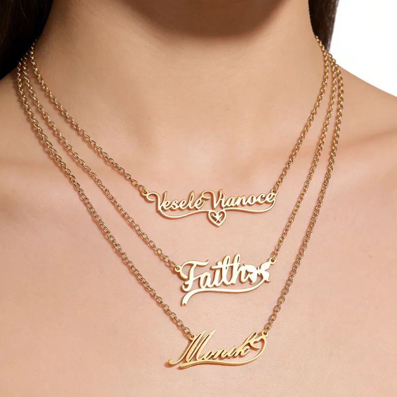 

Nextvance Custom Couple Names Necklace for Women Men Stainless Steel Heart Choker Thin Chain Jewelry Personalized Love Gift