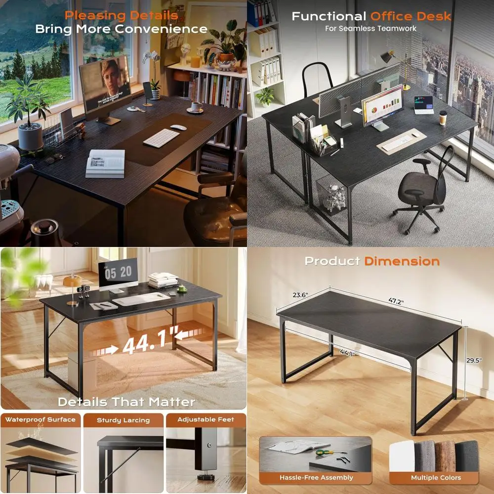 24 Deep Desktop Computer Desk - Metal Frame, Black, for Gaming, Office, Study, Home Office Use